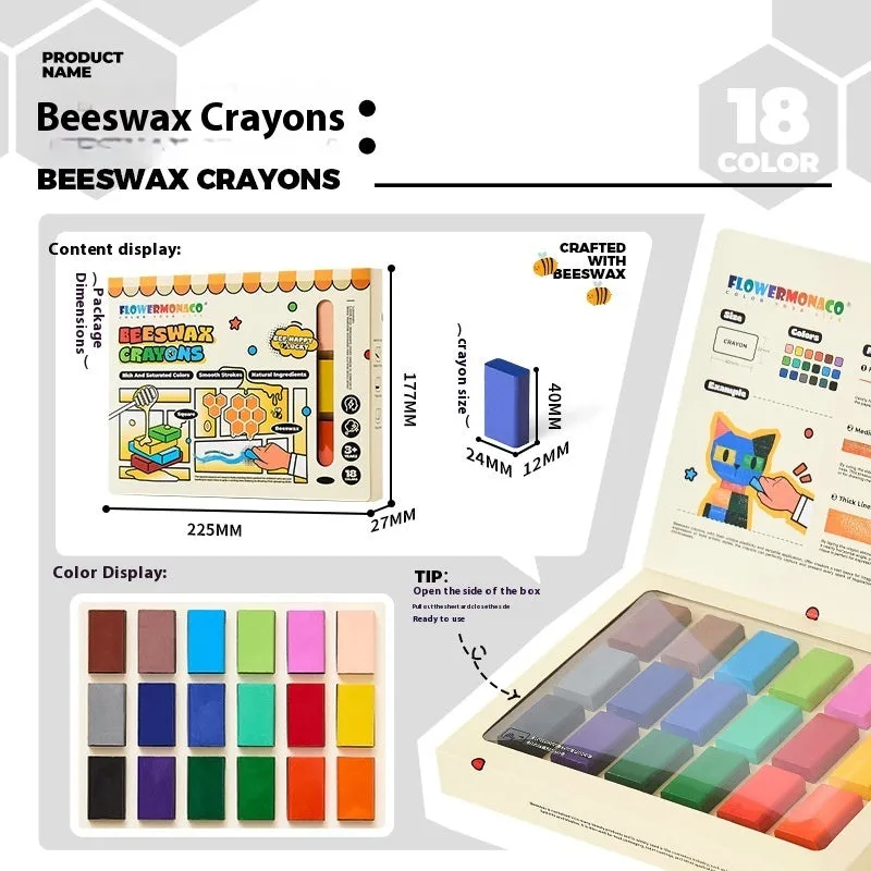 Children's beeswax crayon set 18 colours in colour box for beginner art painting