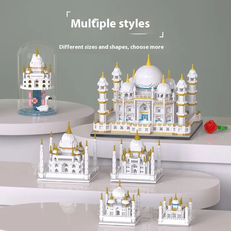 Castle building blocks plastic small diamond particles Taji Mausoleum model assembled on table