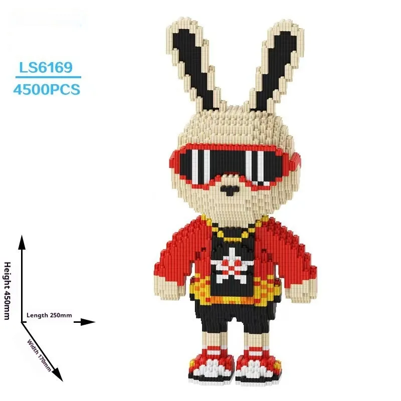 Small particle assembled building block toy in rainbow rabbit theme, ABS plastic, colour box package