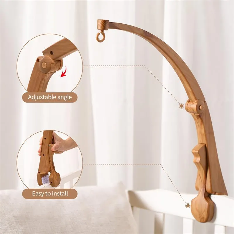 Newborn wood grain bracket music box bed bell in stand white colour for infant cot