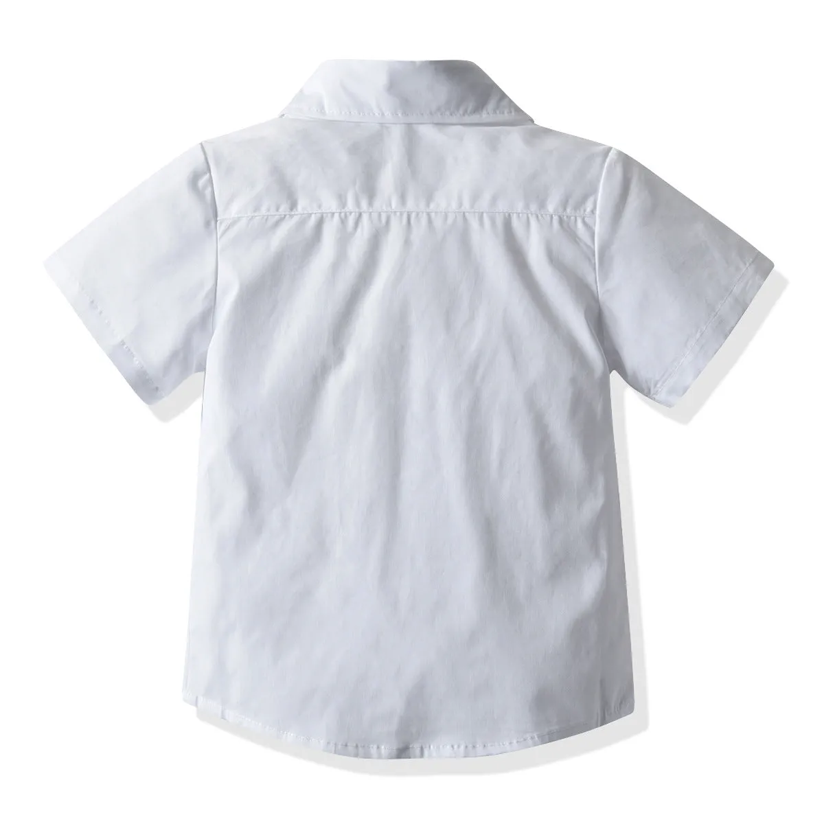 Boys' white short-sleeved shirt and suspender shorts matching set in cotton fabric