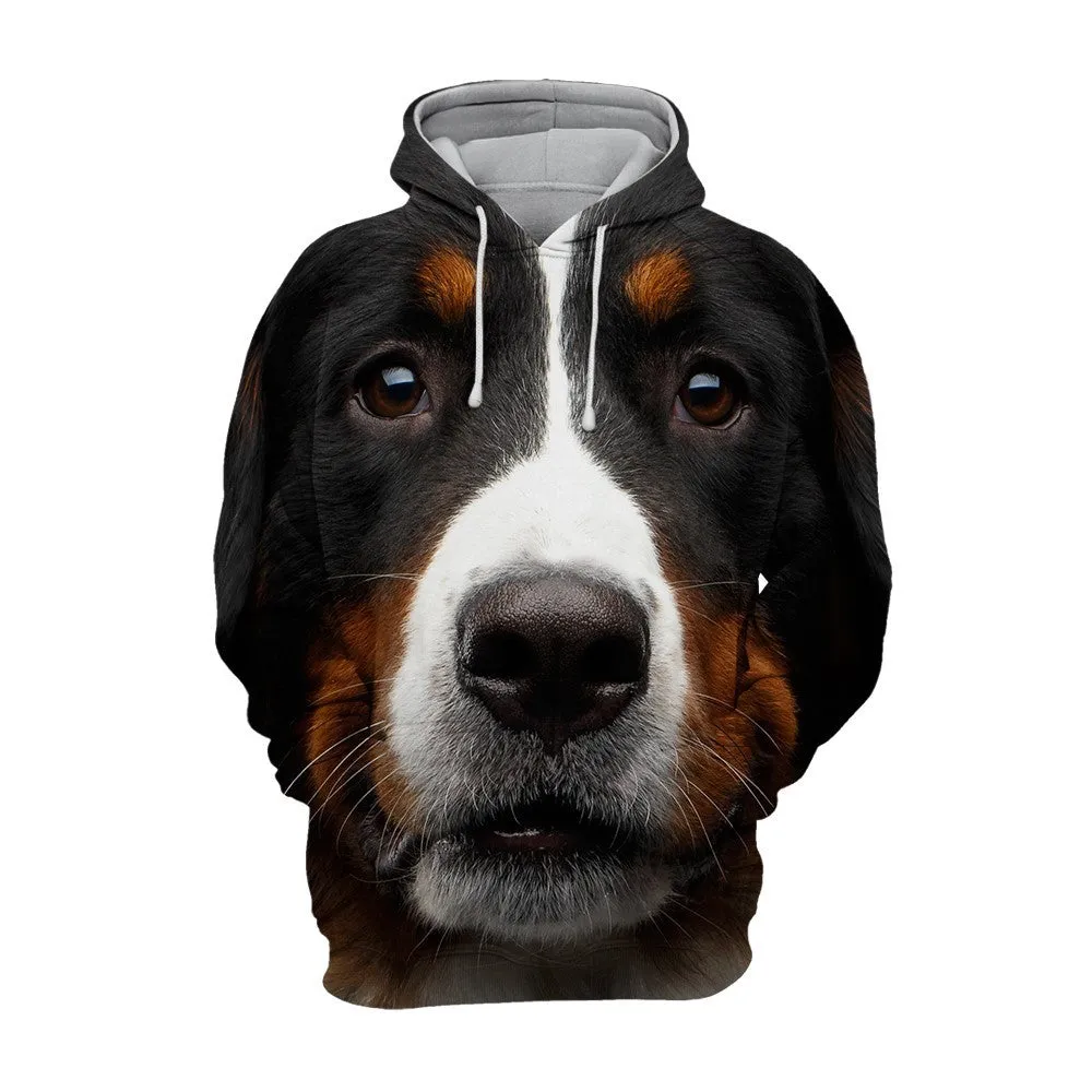Men's animal dog print polyester hoodie with hood in loose pullover fit for winter