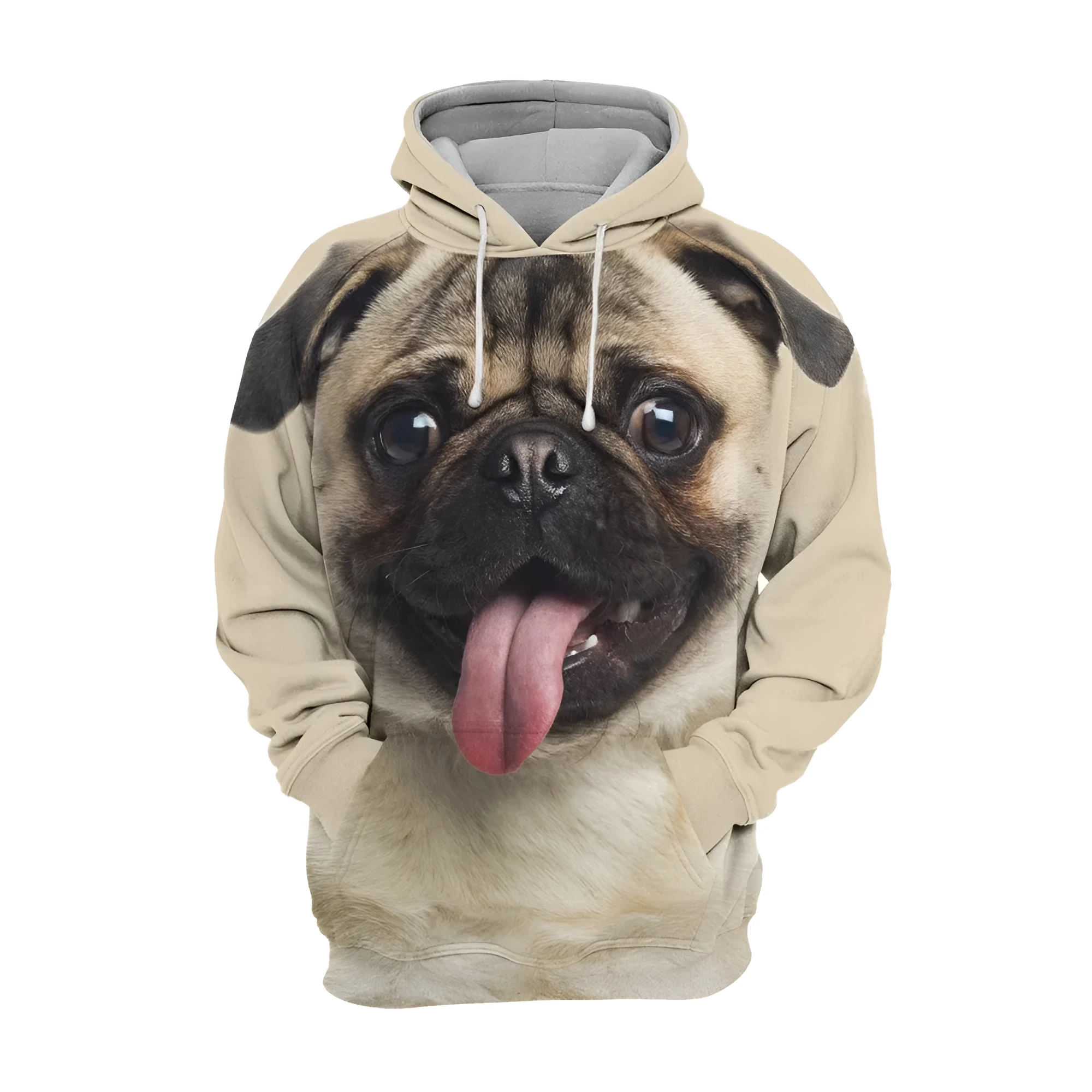 Men's animal dog print polyester hoodie with hood in loose pullover fit for winter