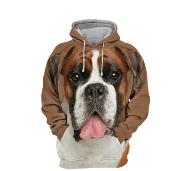 Men's animal dog print polyester hoodie with hood in loose pullover fit for winter