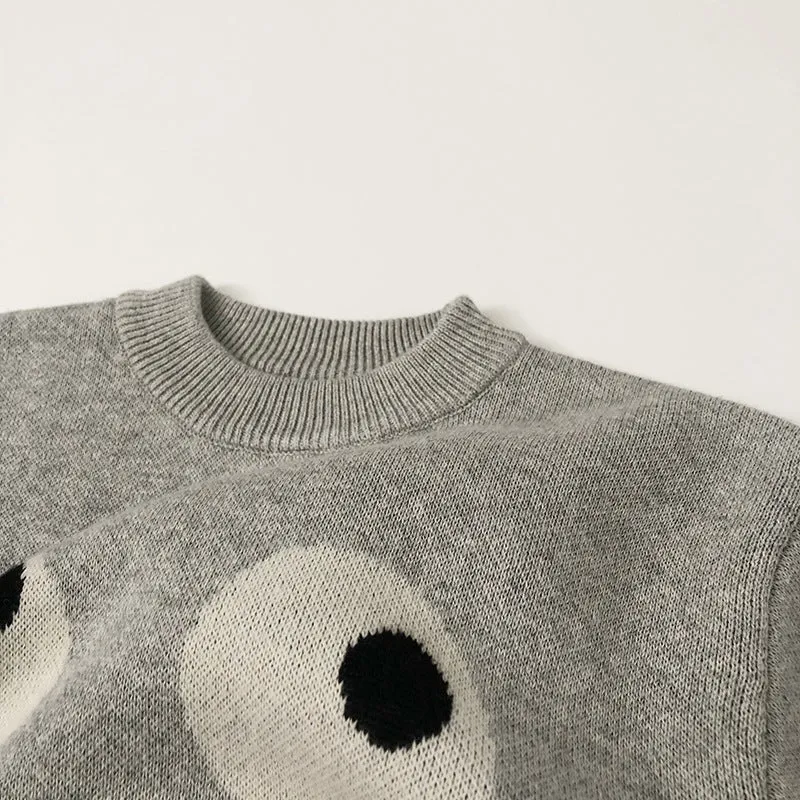 Children's cotton knit pullover sweater in camel colour with cartoon pattern, long sleeves, size 80-130cm