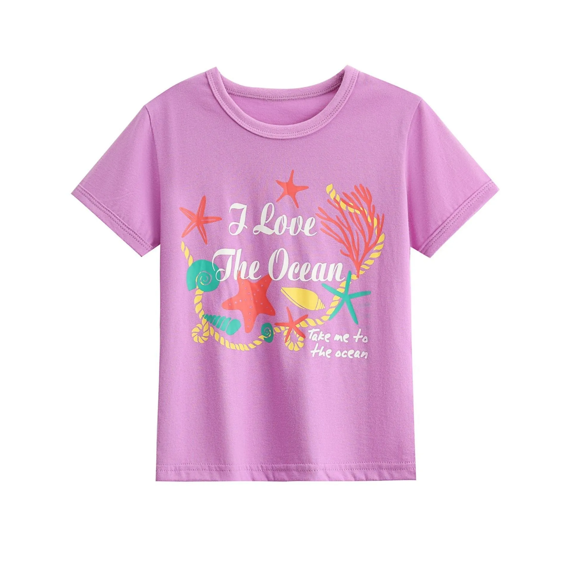 Girls' short sleeve cotton summer top with cartoon print in colour NT028