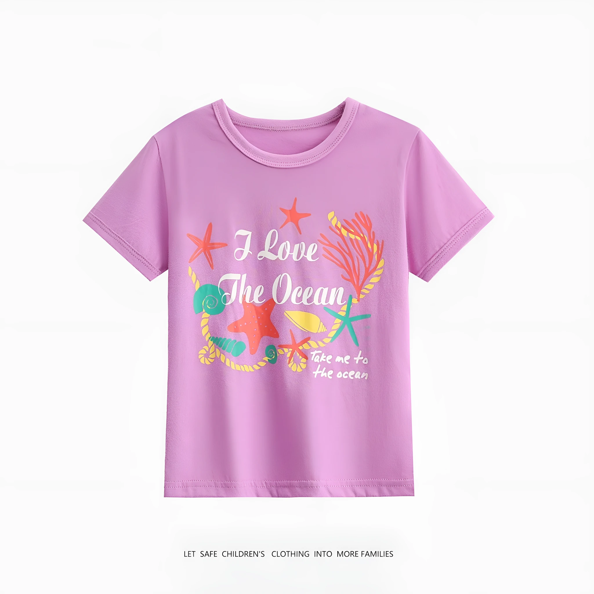 Girls' short sleeve cotton summer top with cartoon print in colour NT028