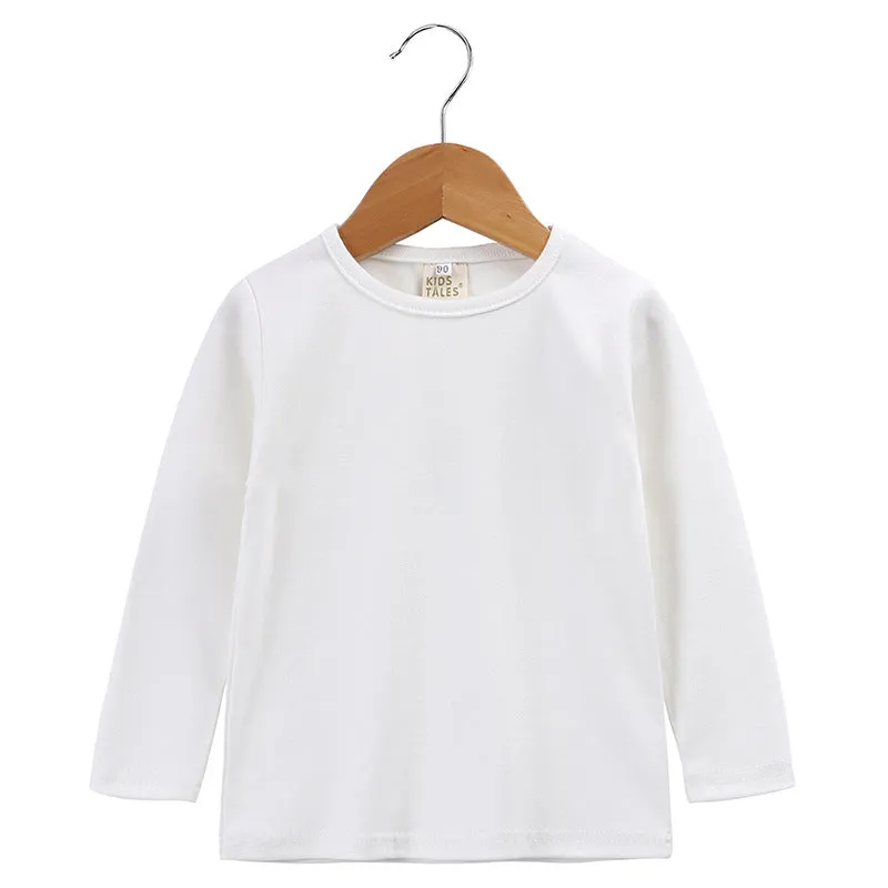 Children's cotton long sleeve bottoming shirt round neck solid colour neutral for spring autumn