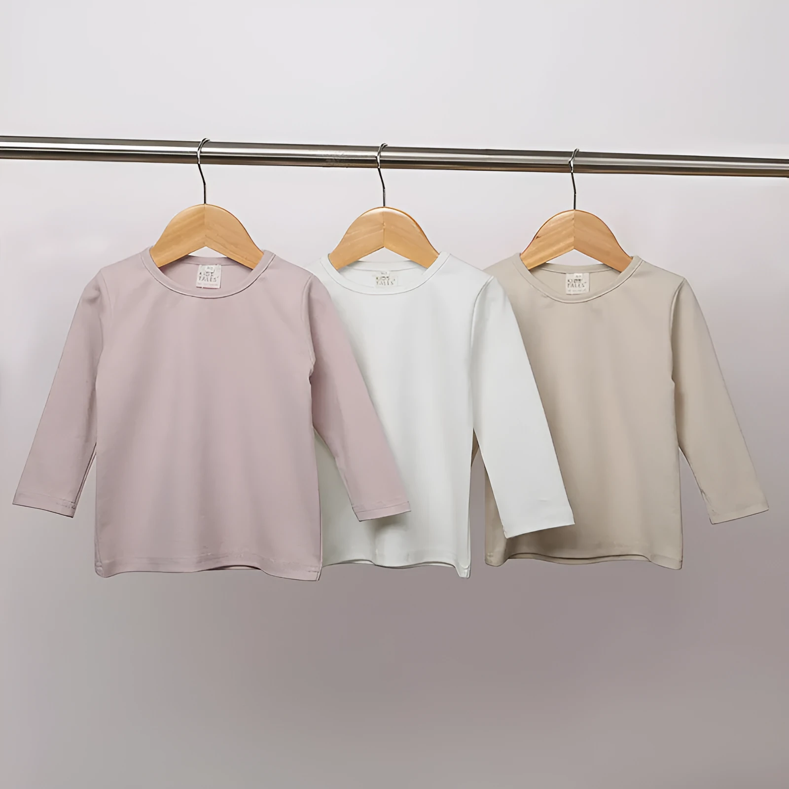 Children's cotton long sleeve bottoming shirt round neck solid colour neutral for spring autumn