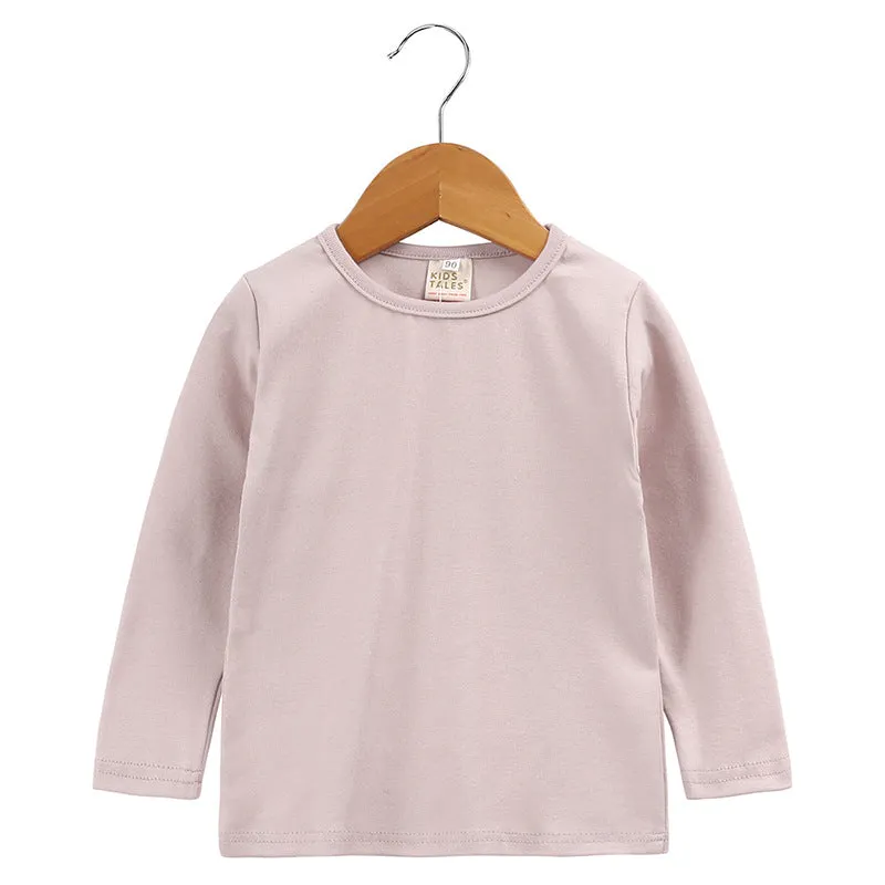 Children's cotton long sleeve bottoming shirt round neck solid colour neutral for spring autumn