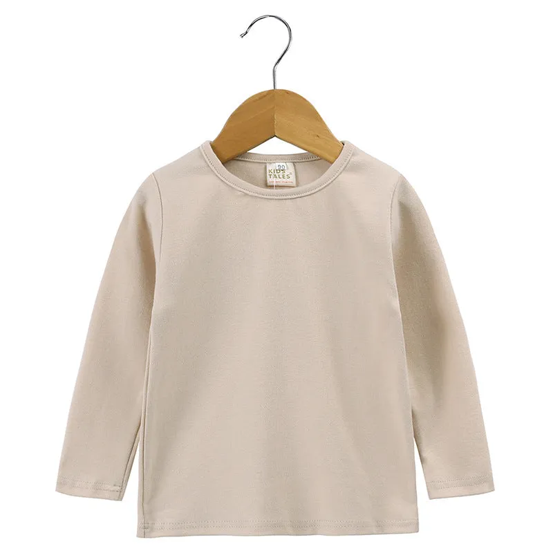 Children's cotton long sleeve bottoming shirt round neck solid colour neutral for spring autumn