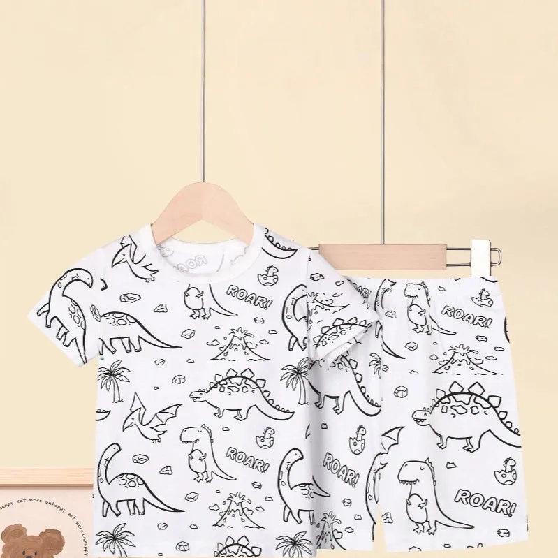 Cotton children loungewear pajama suit in unicorn print, top and pants set, sizes 2T to 9T