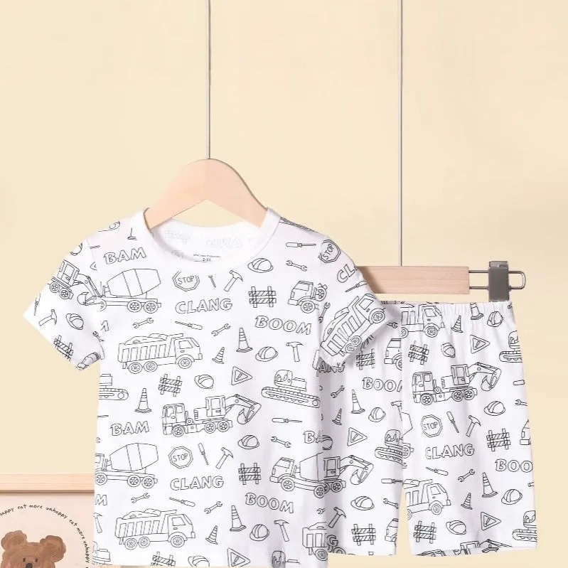 Cotton children loungewear pajama suit in unicorn print, top and pants set, sizes 2T to 9T