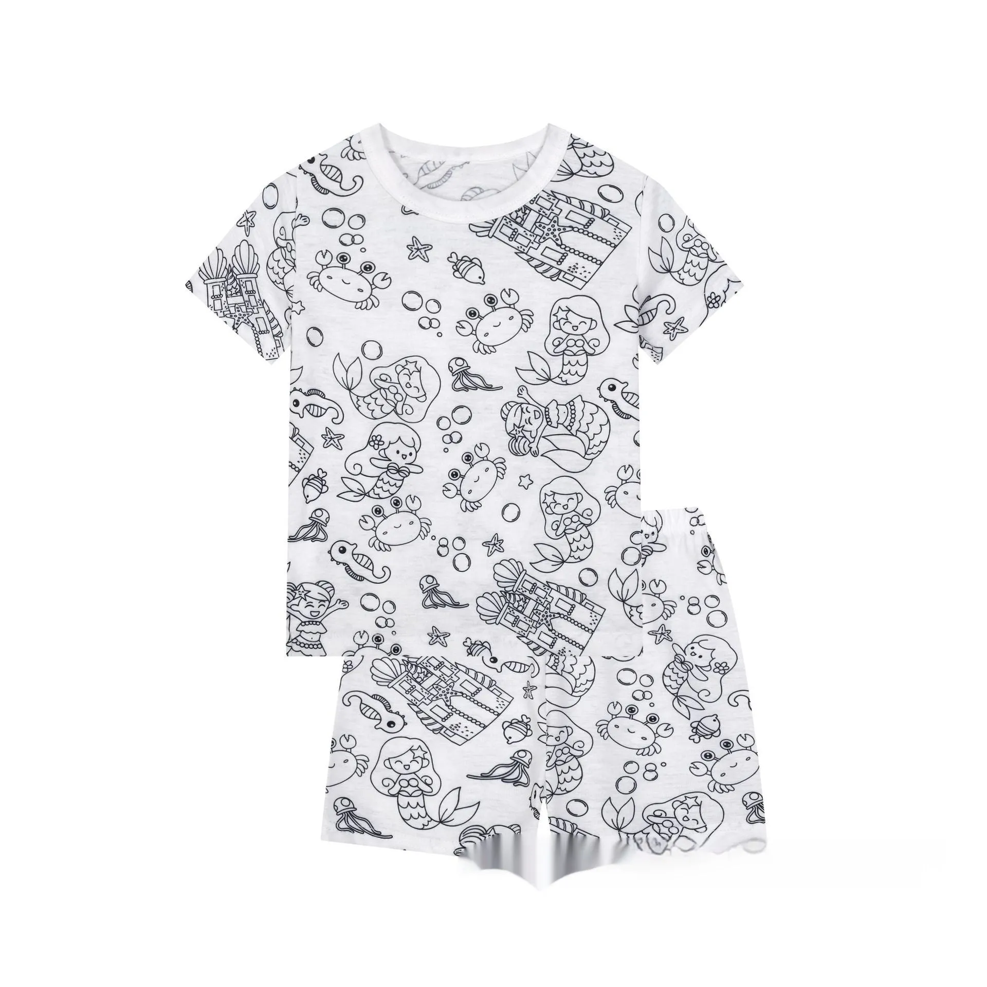 Cotton children loungewear pajama suit in unicorn print, top and pants set, sizes 2T to 9T