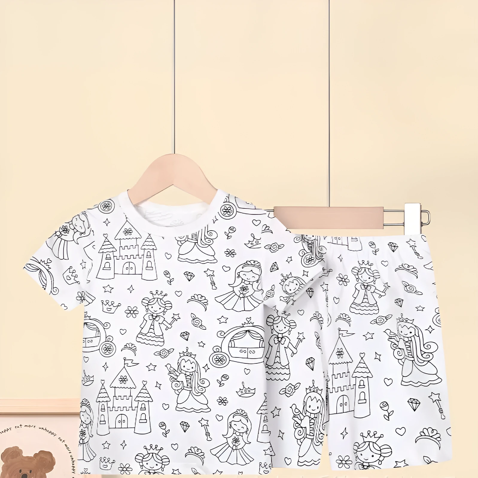 Cotton children loungewear pajama suit in unicorn print, top and pants set, sizes 2T to 9T