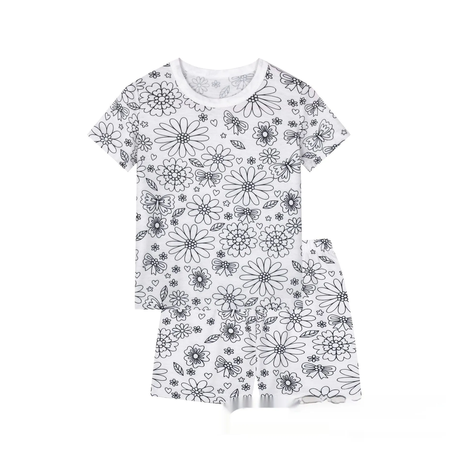 Cotton children loungewear pajama suit in unicorn print, top and pants set, sizes 2T to 9T