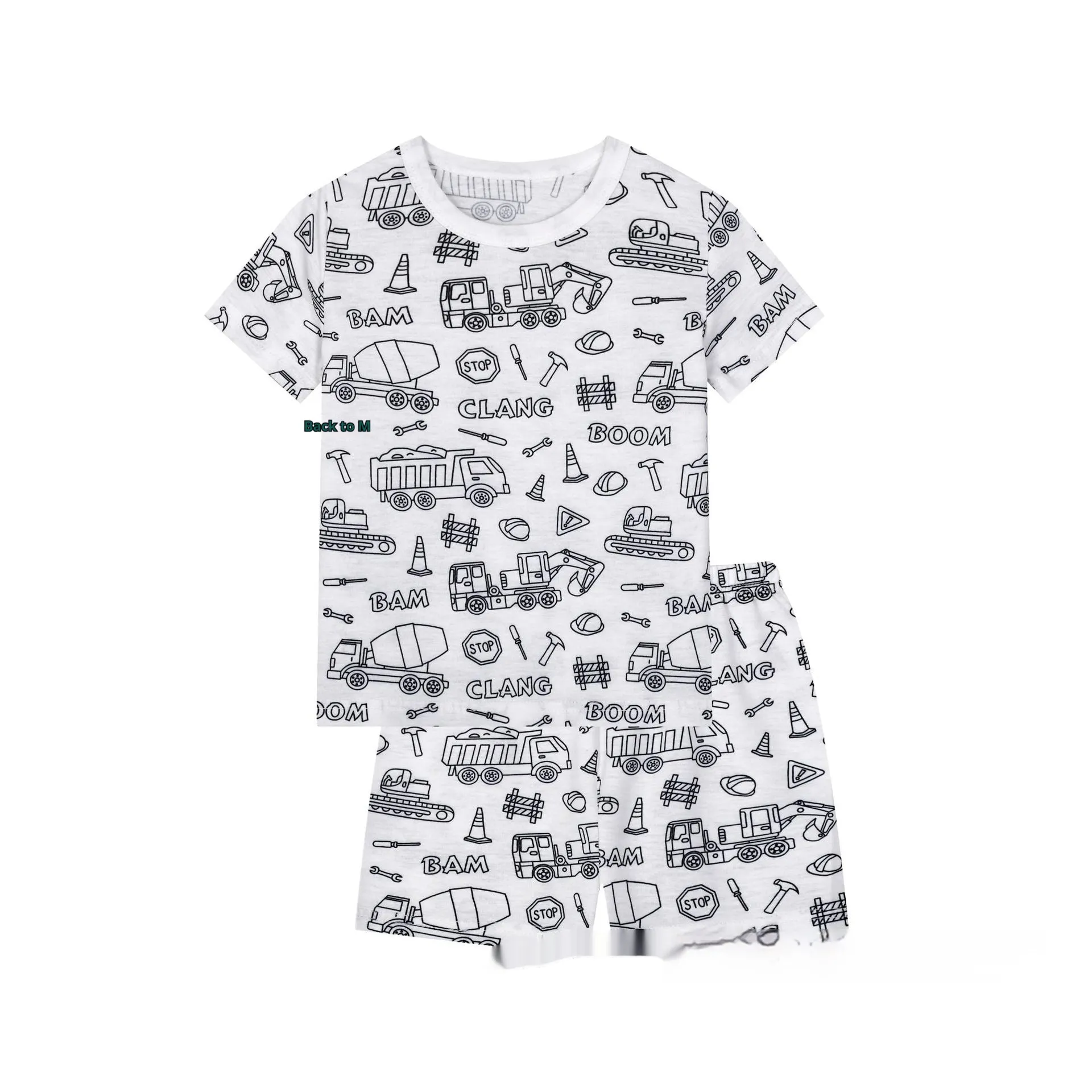 Cotton children loungewear pajama suit in unicorn print, top and pants set, sizes 2T to 9T