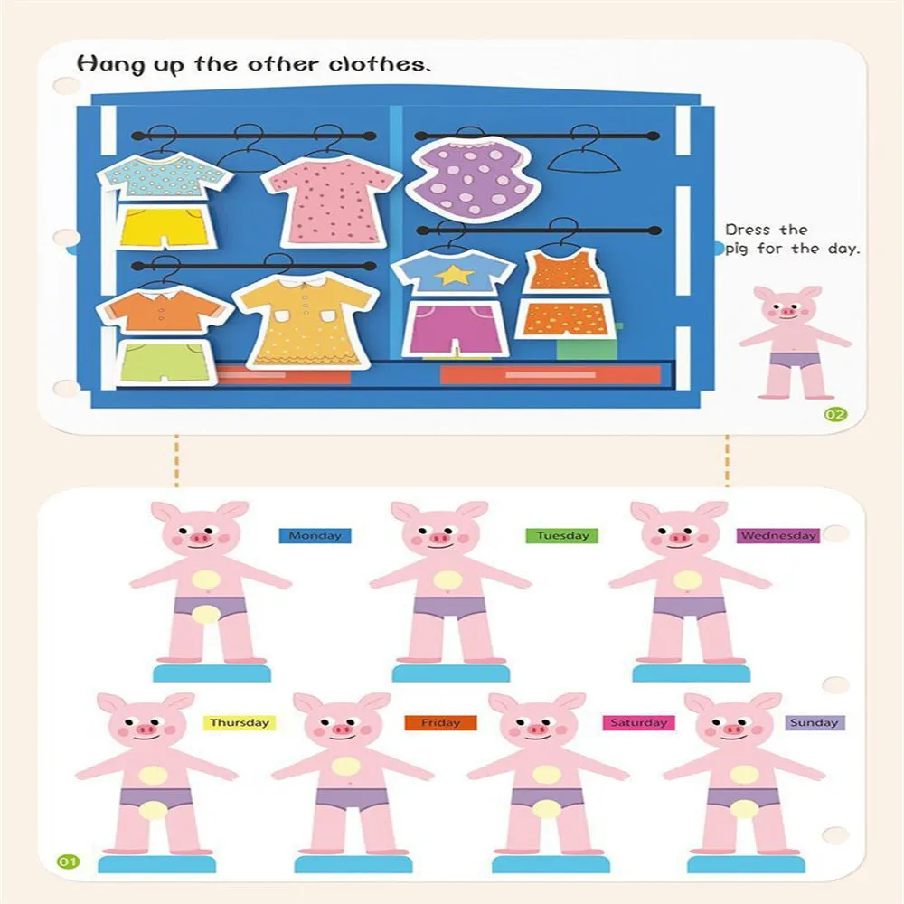 Montessori paste quiet book with metal build, showing themed pages for infant learning