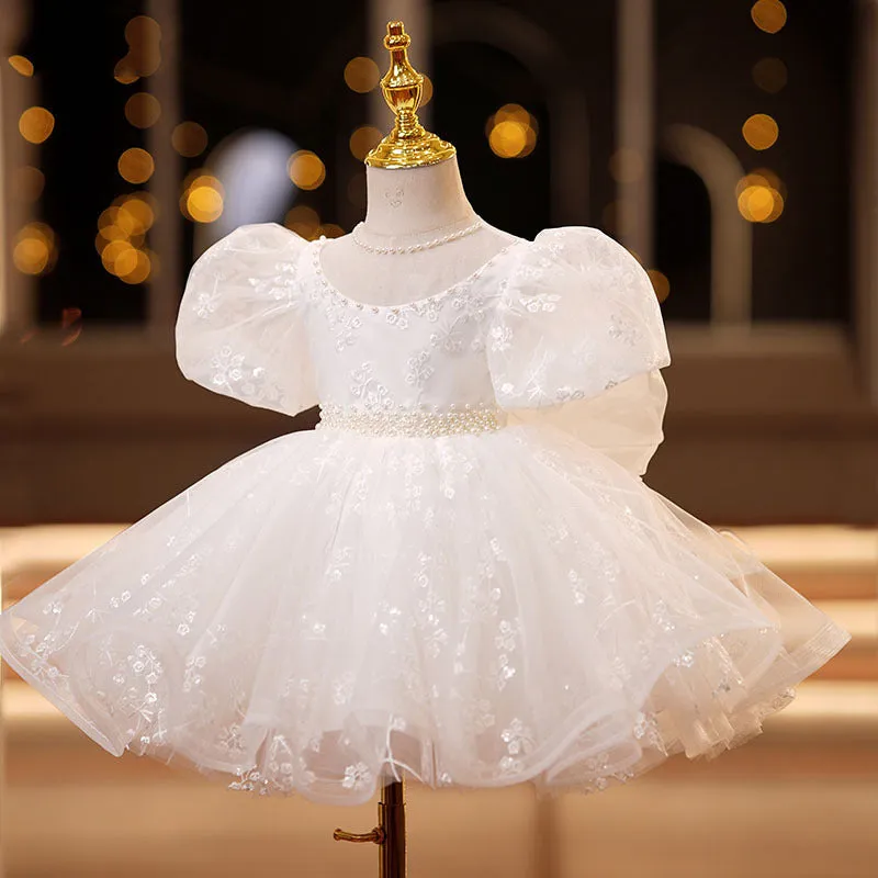 White polyester girls' dress for birthday dinner, suitable height 80-150cm
