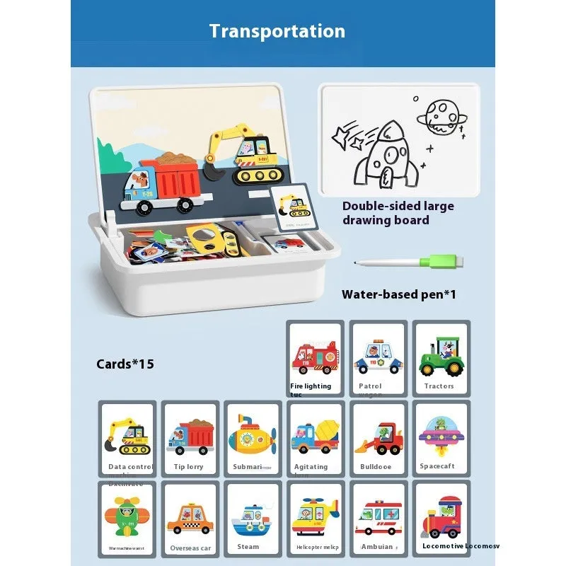 Magnetic puzzle building blocks set with paper tiles and illustrated themes including dinosaur world for infant early learning