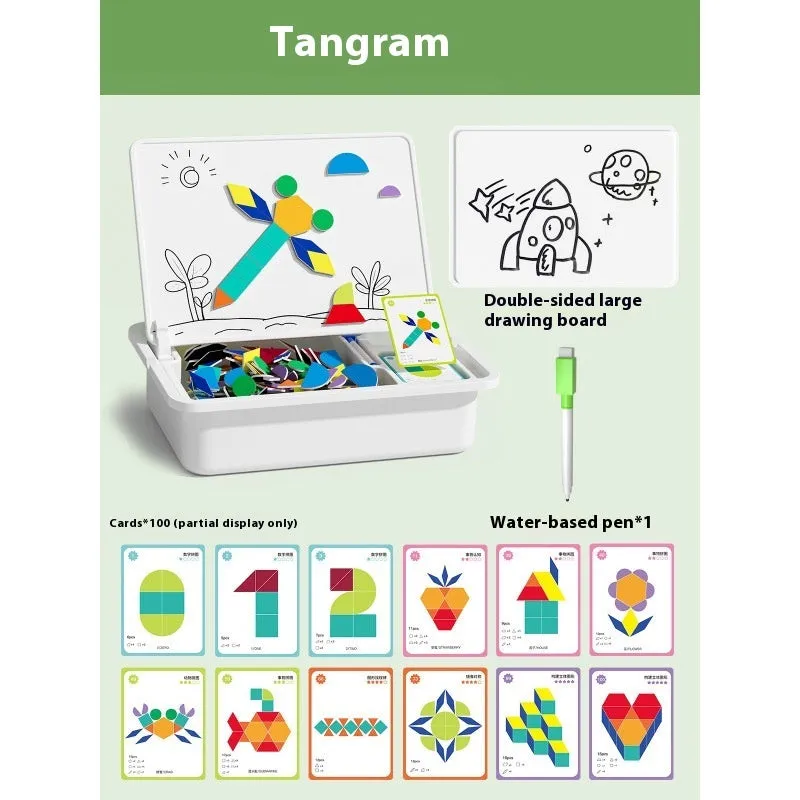 Magnetic puzzle building blocks set with paper tiles and illustrated themes including dinosaur world for infant early learning