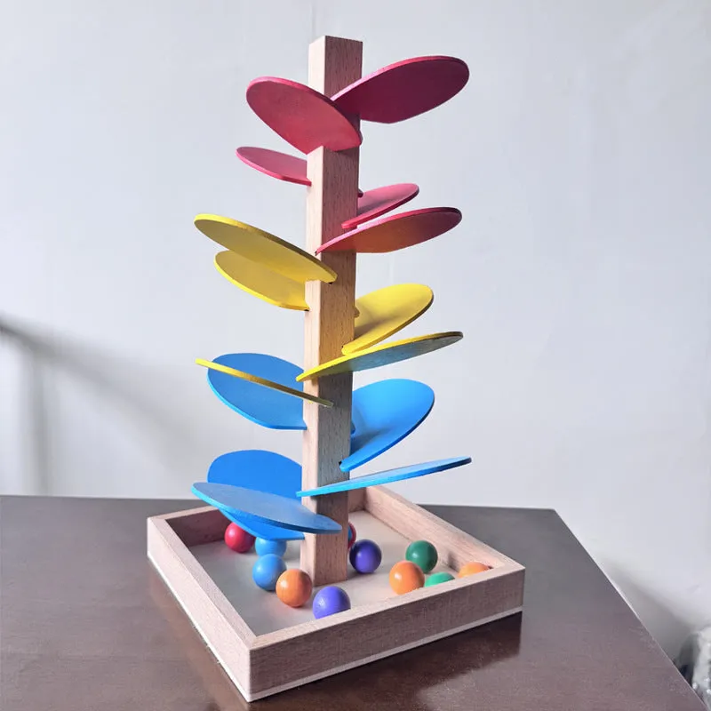 Baby educational ball wooden rainbow music tree with 10 colourful beads on wire tracks, 22.5 x 71cm