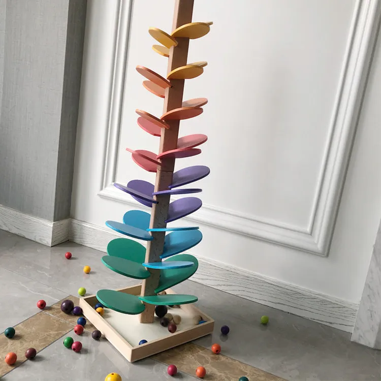 Baby educational ball wooden rainbow music tree with 10 colourful beads on wire tracks, 22.5 x 71cm