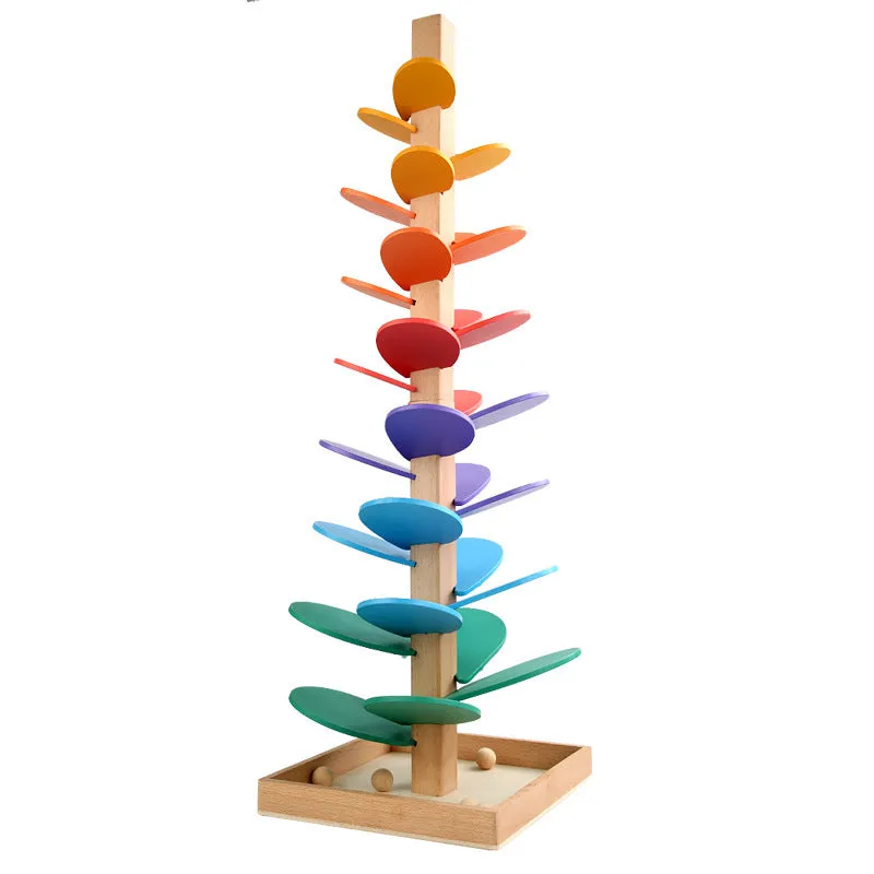 Baby educational ball wooden rainbow music tree with 10 colourful beads on wire tracks, 22.5 x 71cm