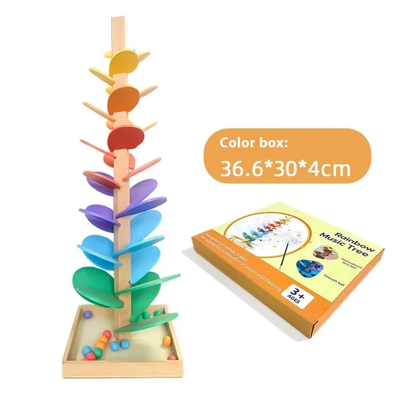 Baby educational ball wooden rainbow music tree with 10 colourful beads on wire tracks, 22.5 x 71cm