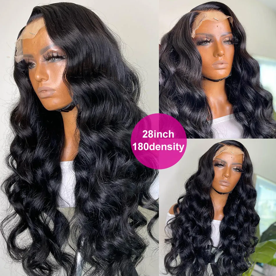 Black long curly synthetic wig with side bangs and a front lace design.