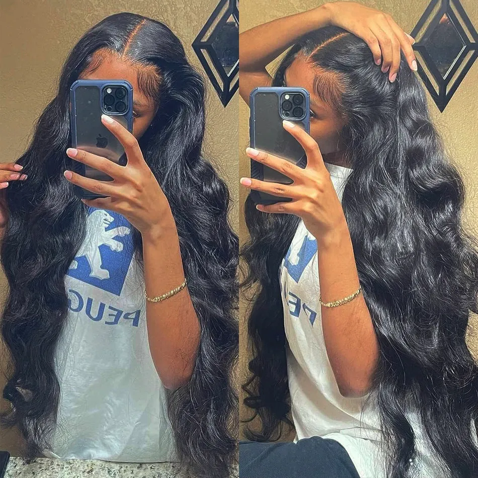 Black long curly synthetic wig with side bangs and a front lace design.