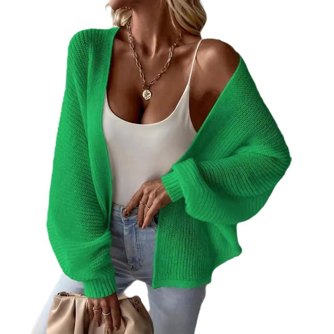 Women's batwing sleeve cardigan in thin polyester fabric, loose fit, solid colour options