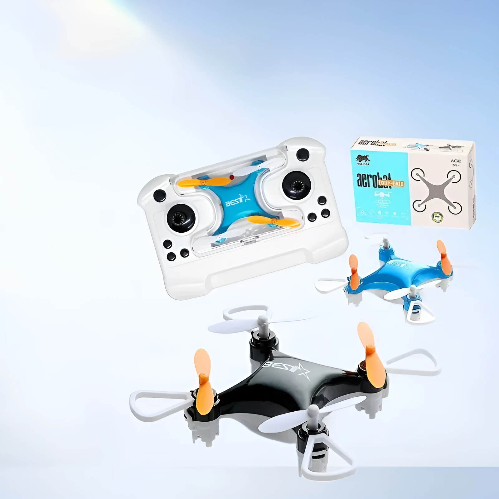 Mini quadcopter drone toy in black with headless mode and altitude hold, 7.4cm size
