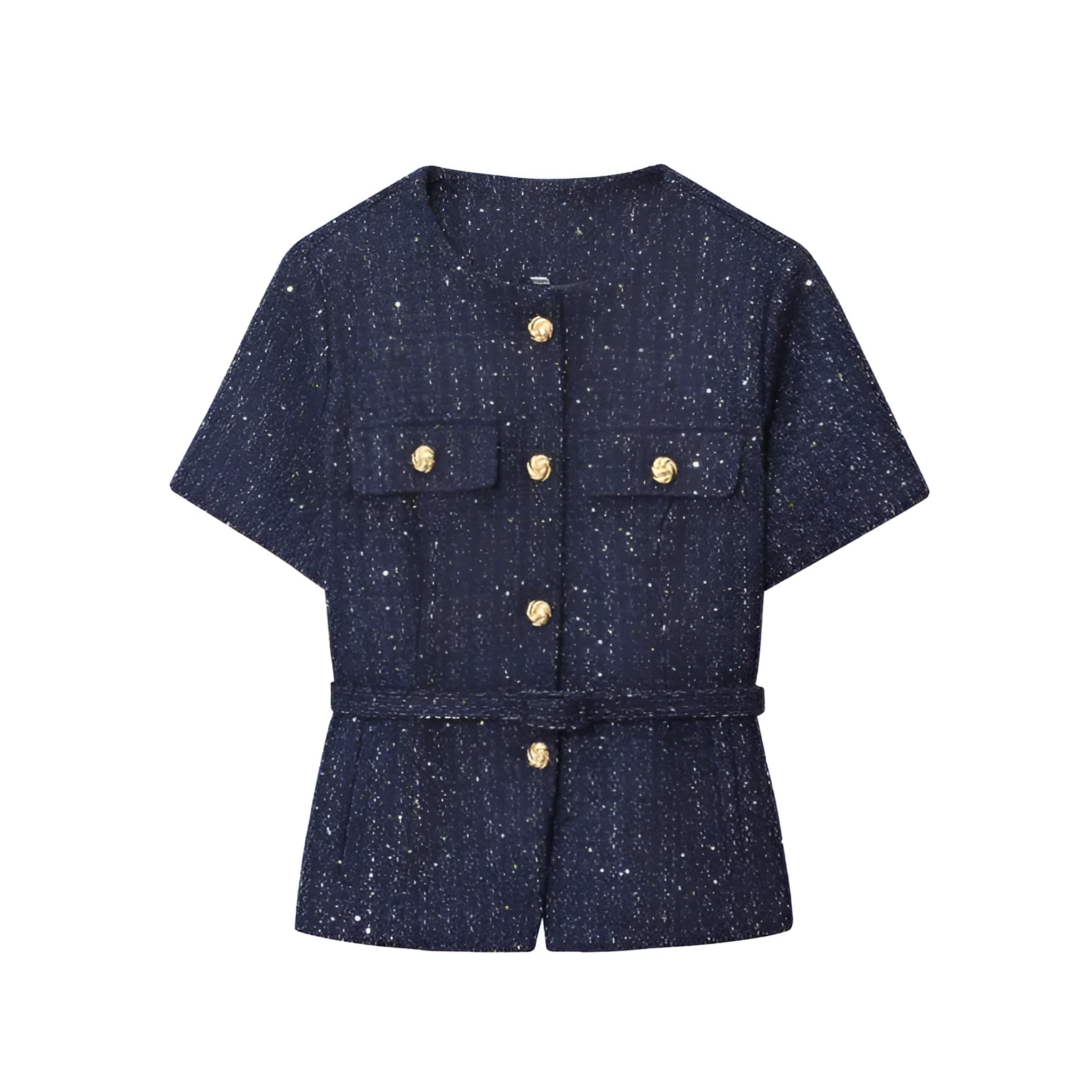 Women's A-line vest with belt texture in solid colour polyester, available in Navy Blue and Black sizes XS to L