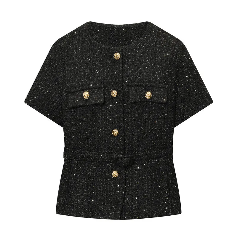 Women's A-line vest with belt texture in solid colour polyester, available in Navy Blue and Black sizes XS to L