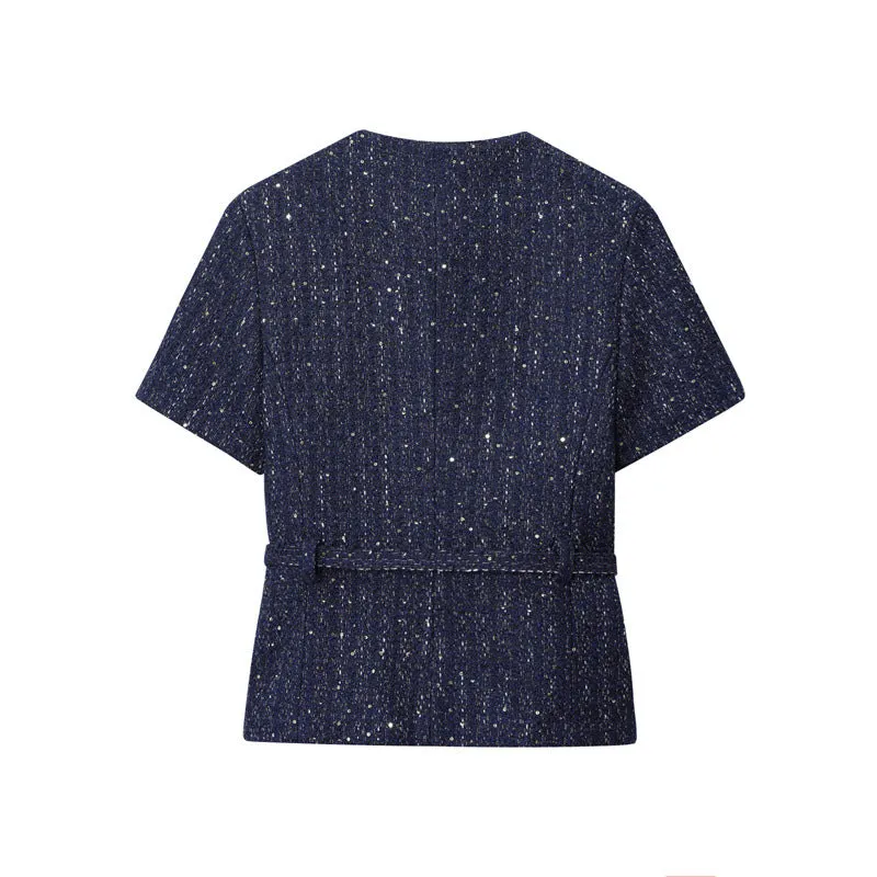 Women's A-line vest with belt texture in solid colour polyester, available in Navy Blue and Black sizes XS to L