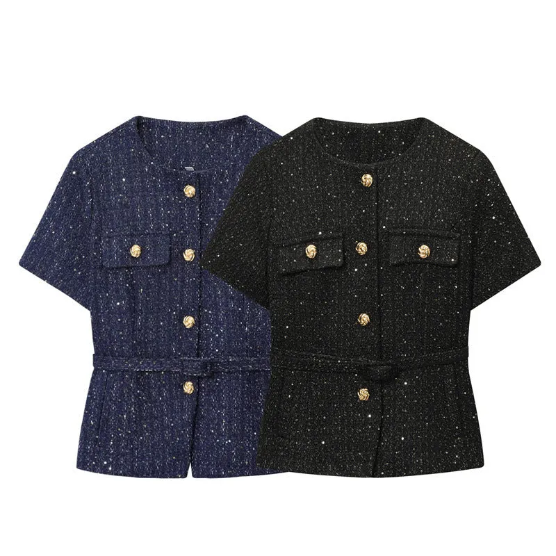 Women's A-line vest with belt texture in solid colour polyester, available in Navy Blue and Black sizes XS to L