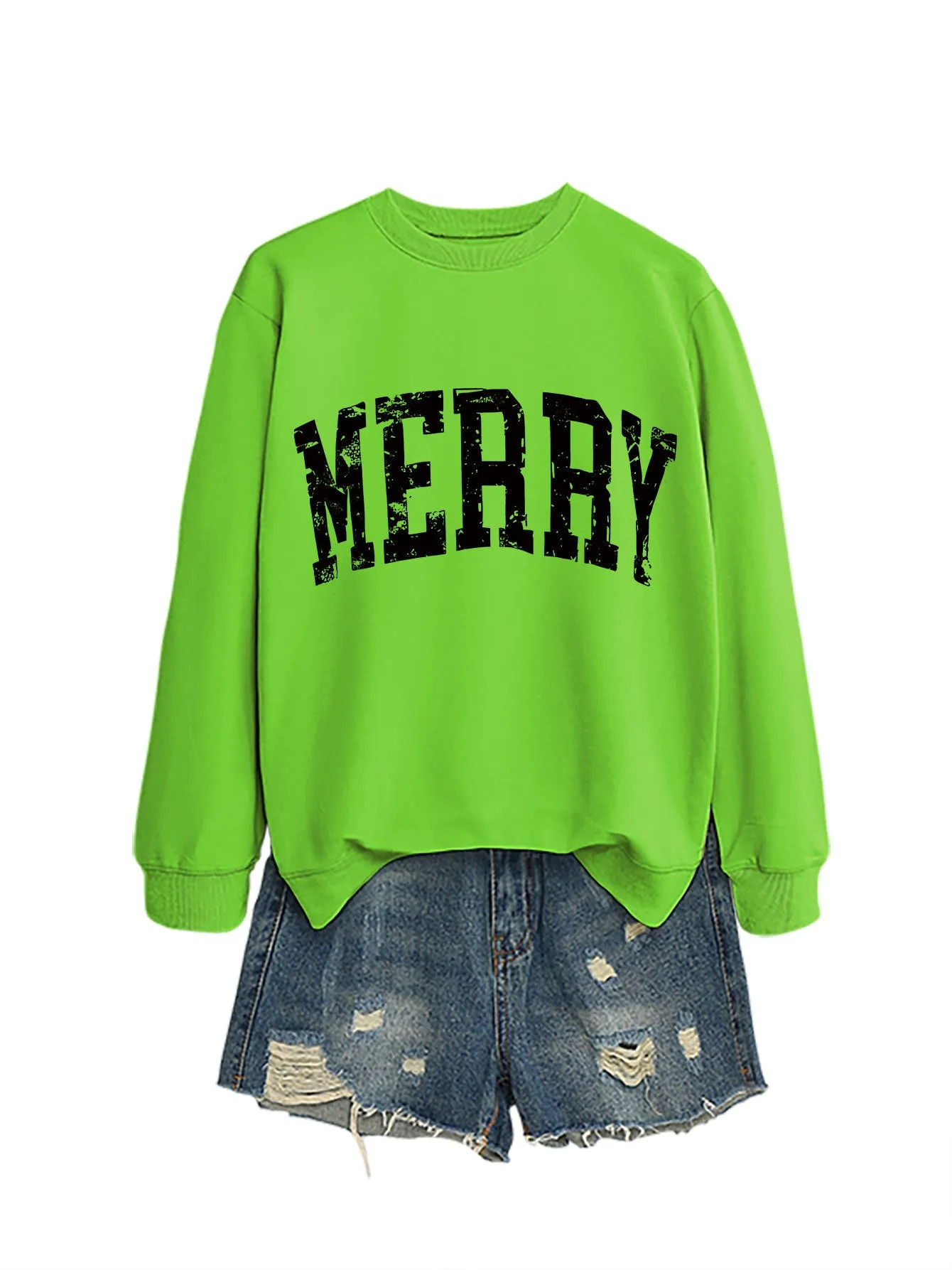 Women's cotton round neck long sleeve sweater in blue with black accents