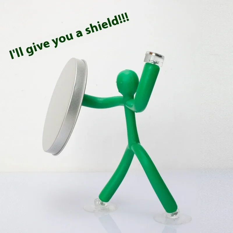 Green plastic decompression toy figure in iron box with reject anxiety text, for desk decoration and stress relief