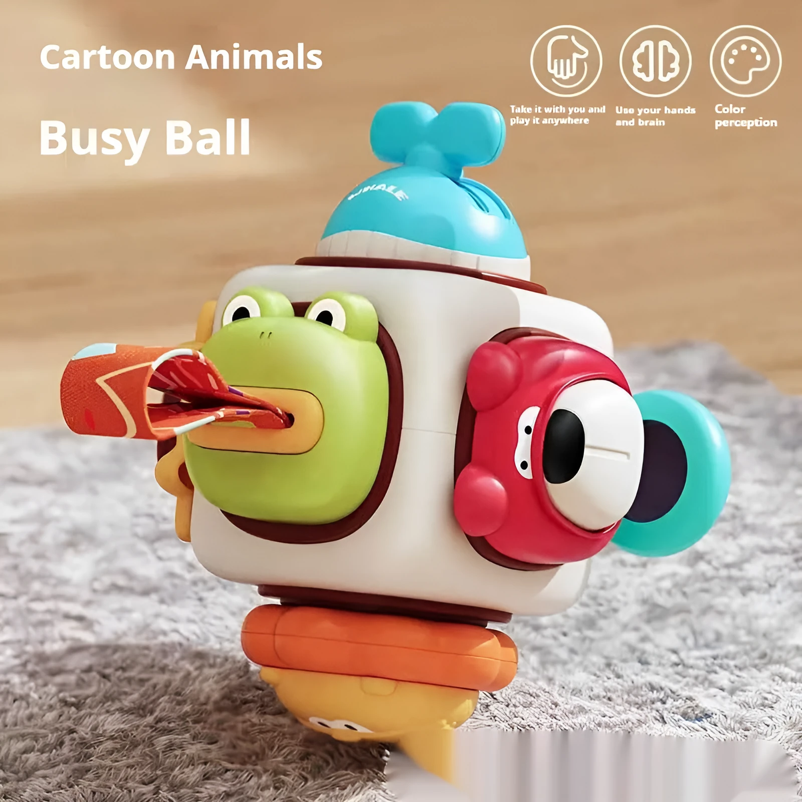 Animal busy ball plastic sensory toy for children with colour box packaging