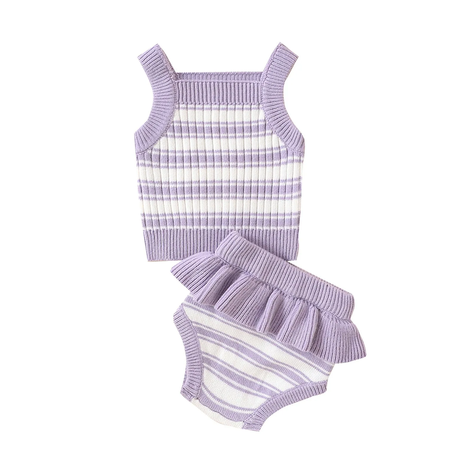 Girls violet floral two-piece polyester baby set, suitable for 0-18 months, front view