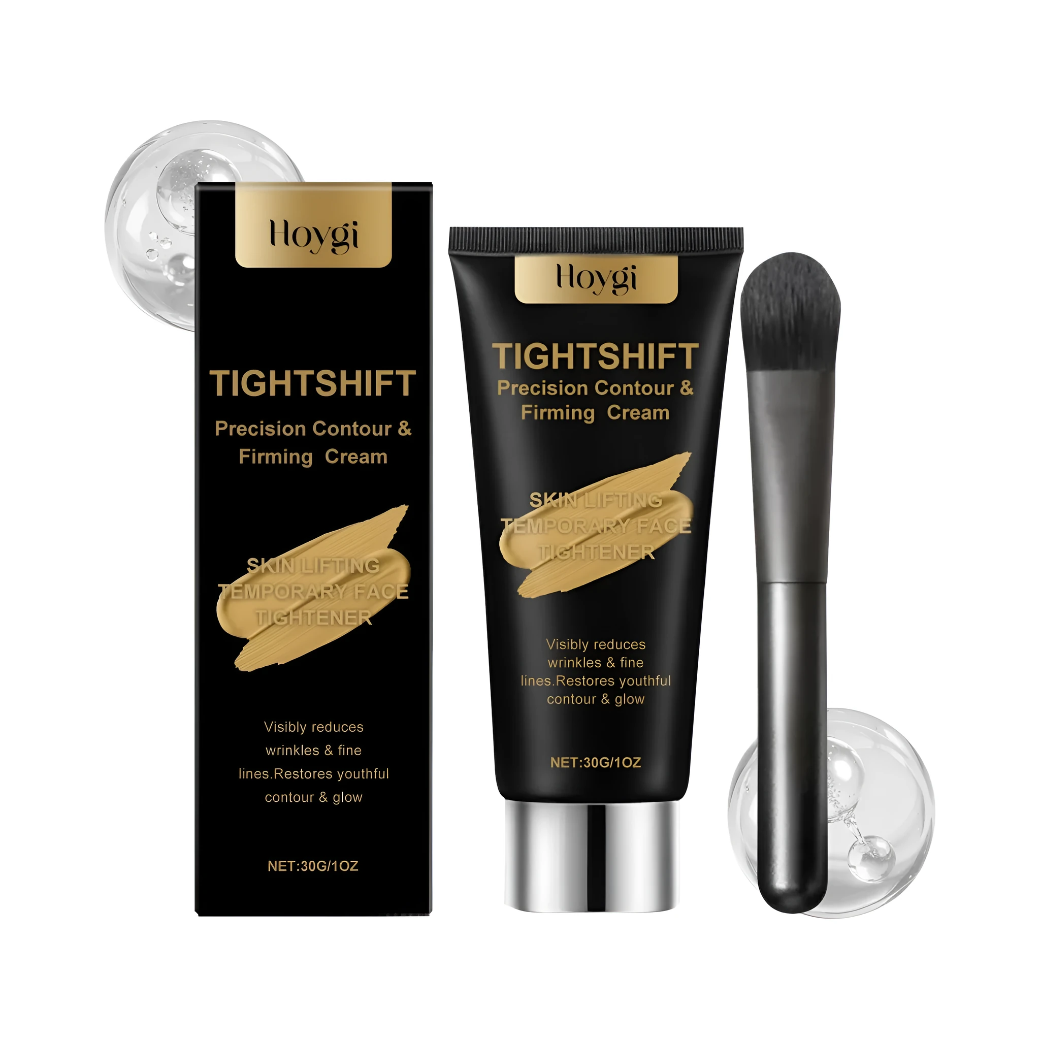 30g jar of light-textured moisturising and firming cream with application brush