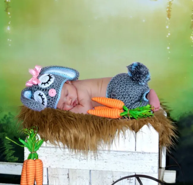 Hand-knitted cartoon animal newborn photography outfit in blended fabric, Blue Dog colour option