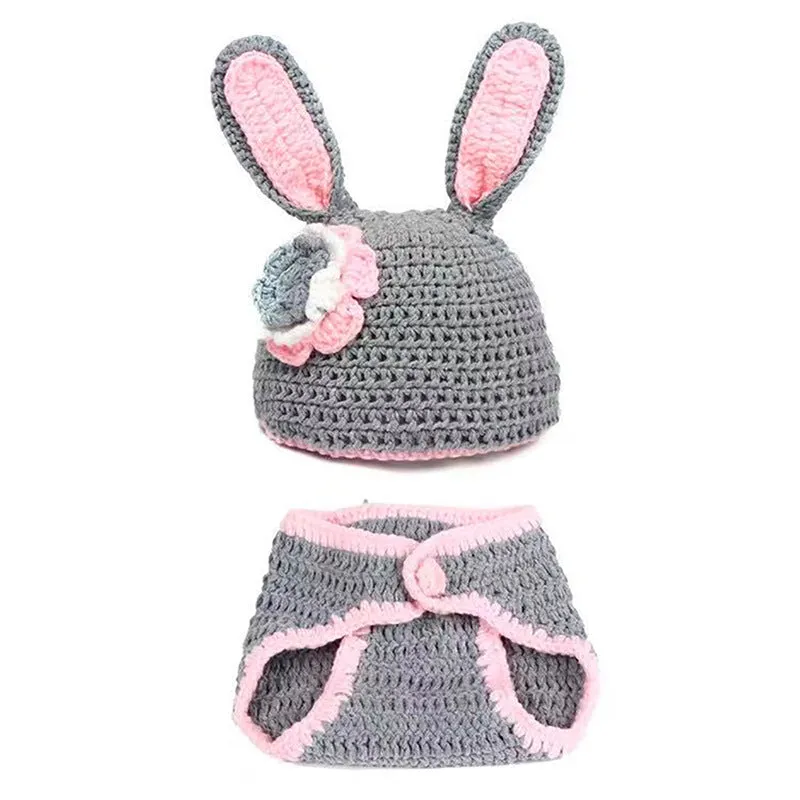 Hand-knitted cartoon animal newborn photography outfit in blended fabric, Blue Dog colour option