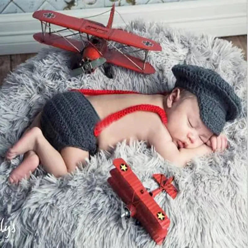 Hand-knitted cartoon animal newborn photography outfit in blended fabric, Blue Dog colour option