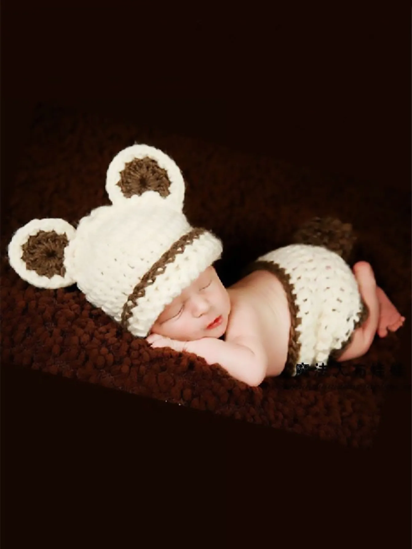 Hand-knitted cartoon animal newborn photography outfit in blended fabric, Blue Dog colour option