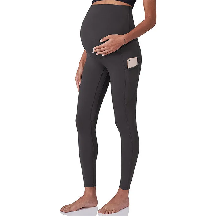Antenatal yoga workout exercise pants in black, high elasticity polyester, tight fit with abdominal support