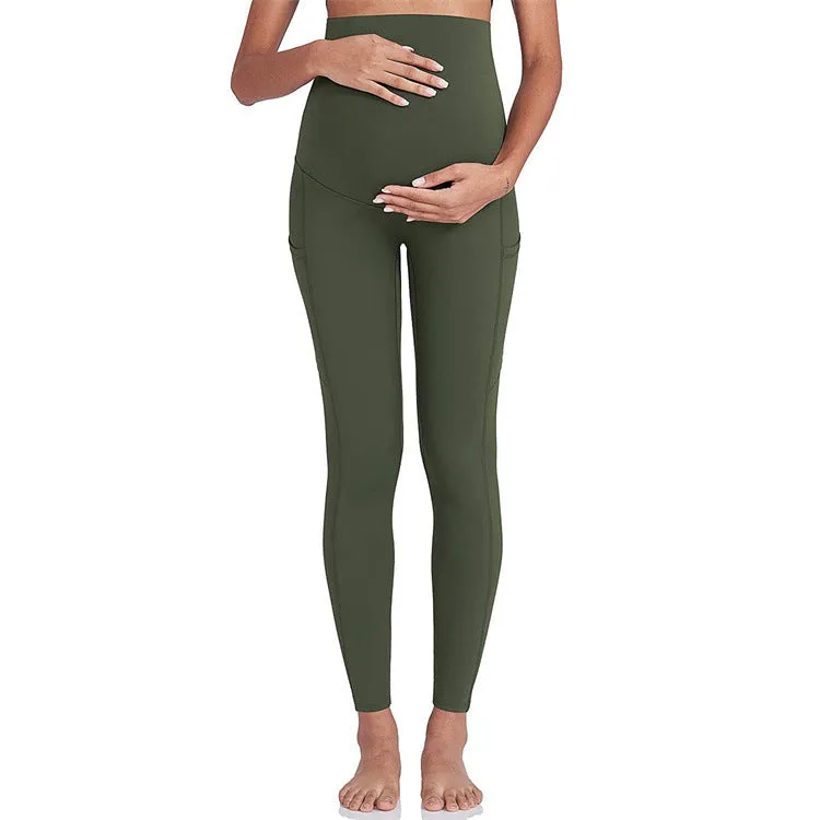Antenatal yoga workout exercise pants in black, high elasticity polyester, tight fit with abdominal support