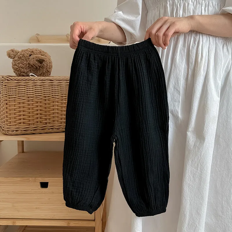 Thin cotton girls pajama pants in lake blue, mid waist, suitable height 120cm, soft fabric