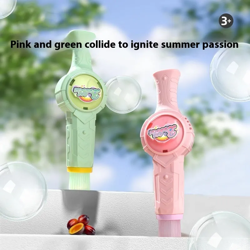 Handheld electric smoke machine toy in green with bubble water bottle, atomizer, and gloves, 25cm long